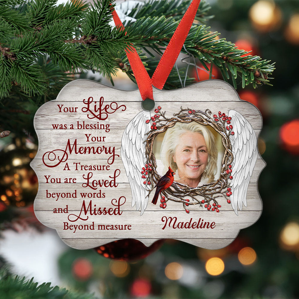 Custom Photo Memorial Christmas Ornament, Sympathy Keepsake • A Blessing Life - Personalized Aluminum Ornament