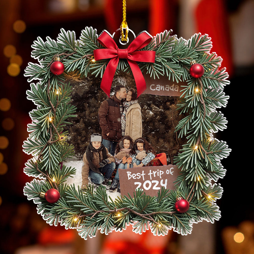 Custom Photo Family Ornament, Christmas Gift for Family Members • Best Trip Ever - Personalized Acrylic Ornament