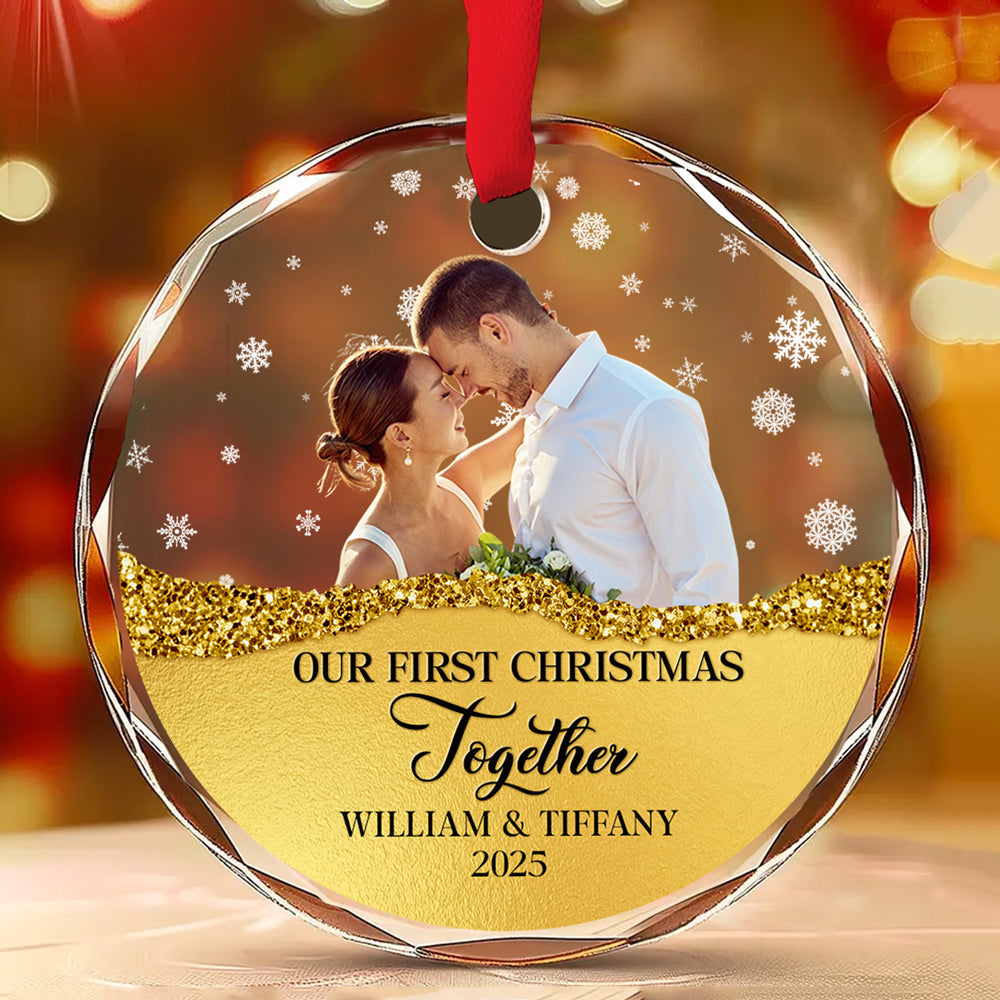 Custom Photo Couple Christmas Ornament, Anniversary Gift • The Year We Became - Personalized Glass Ornament