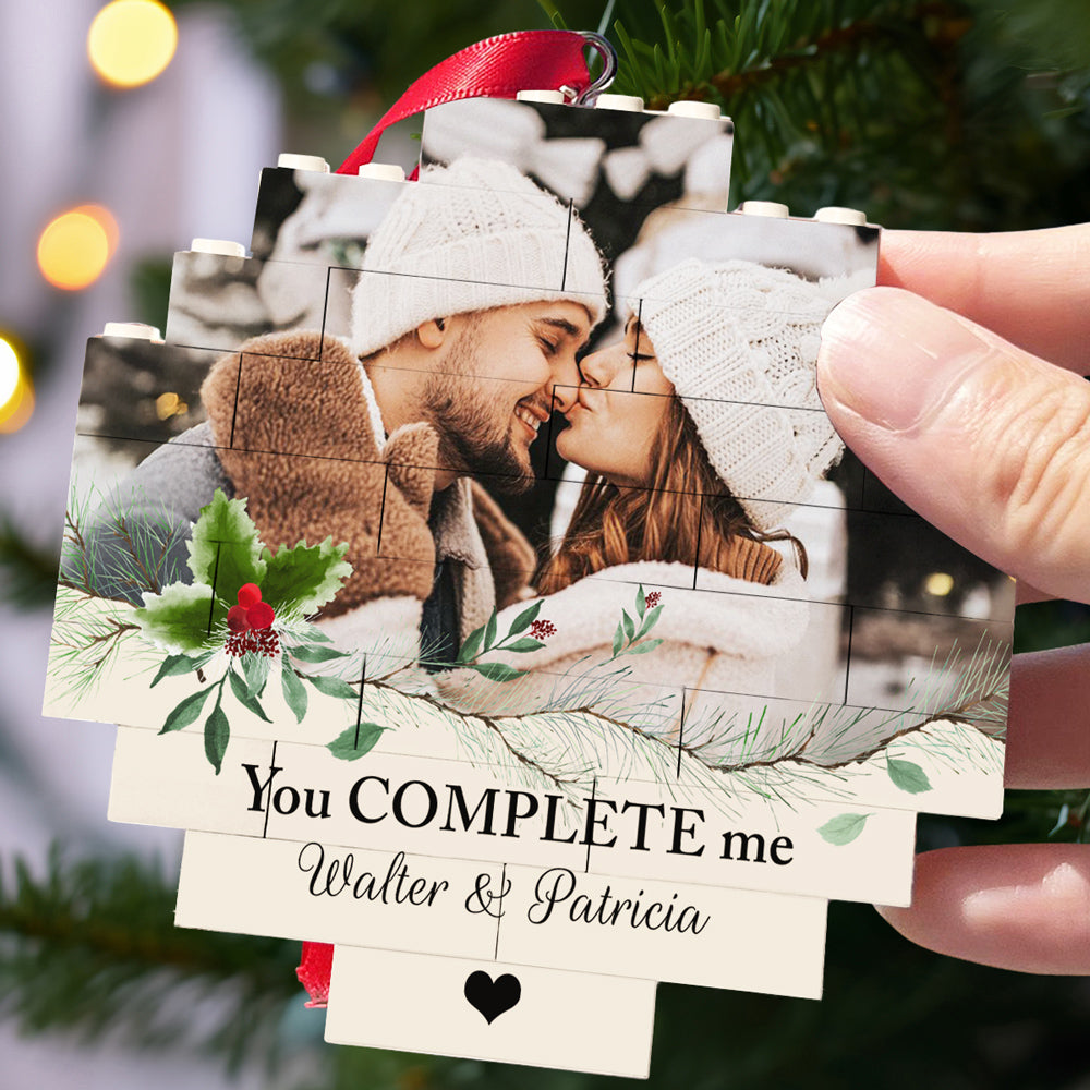 Custom Photo Couple Christmas Ornament, Anniversary Gift • You Complete Me - Personalized Puzzle Ornament