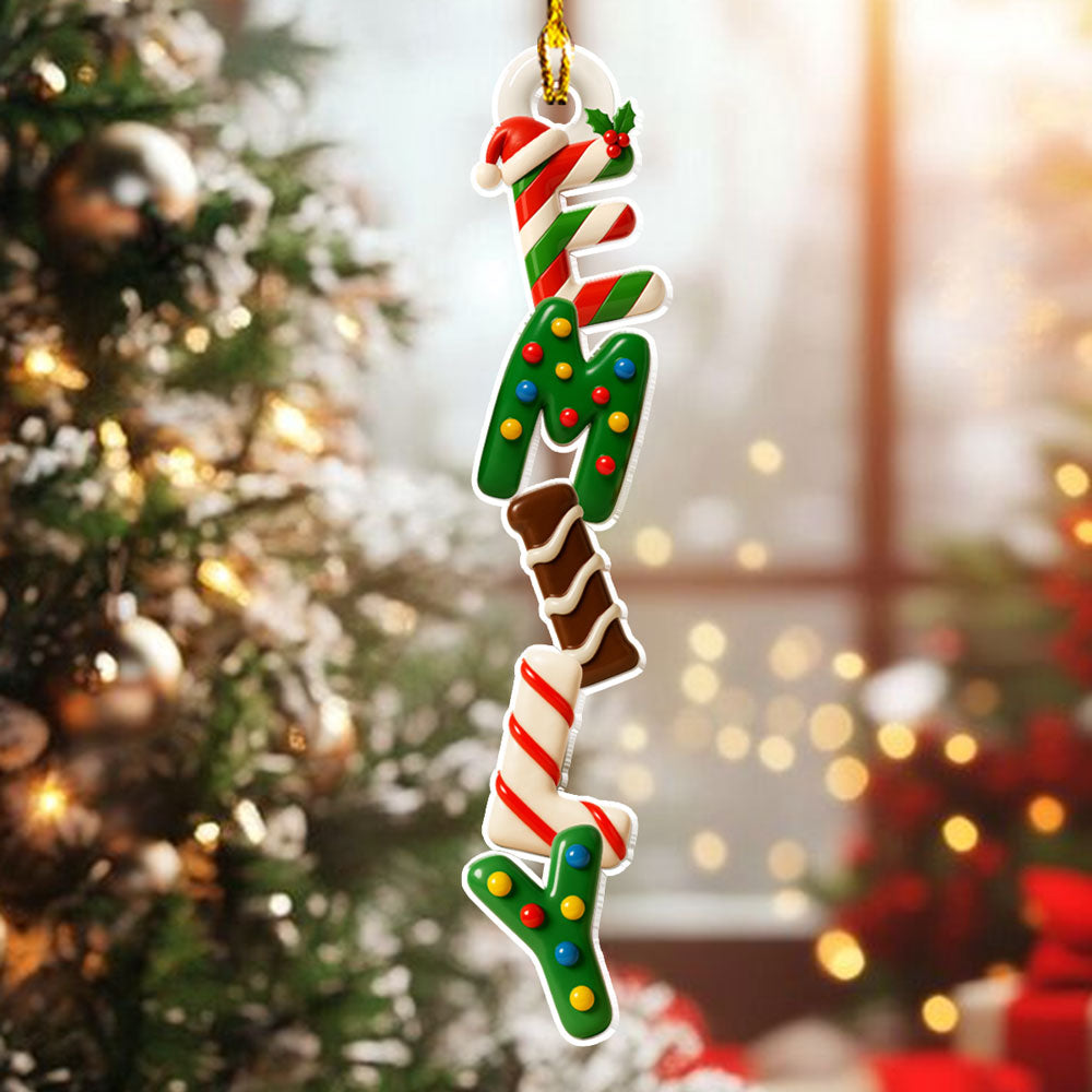 Custom Candy Letter Christmas Ornament & Stocking Tag with Name • First Snow Magic Letter - Personalized Acrylic Ornament