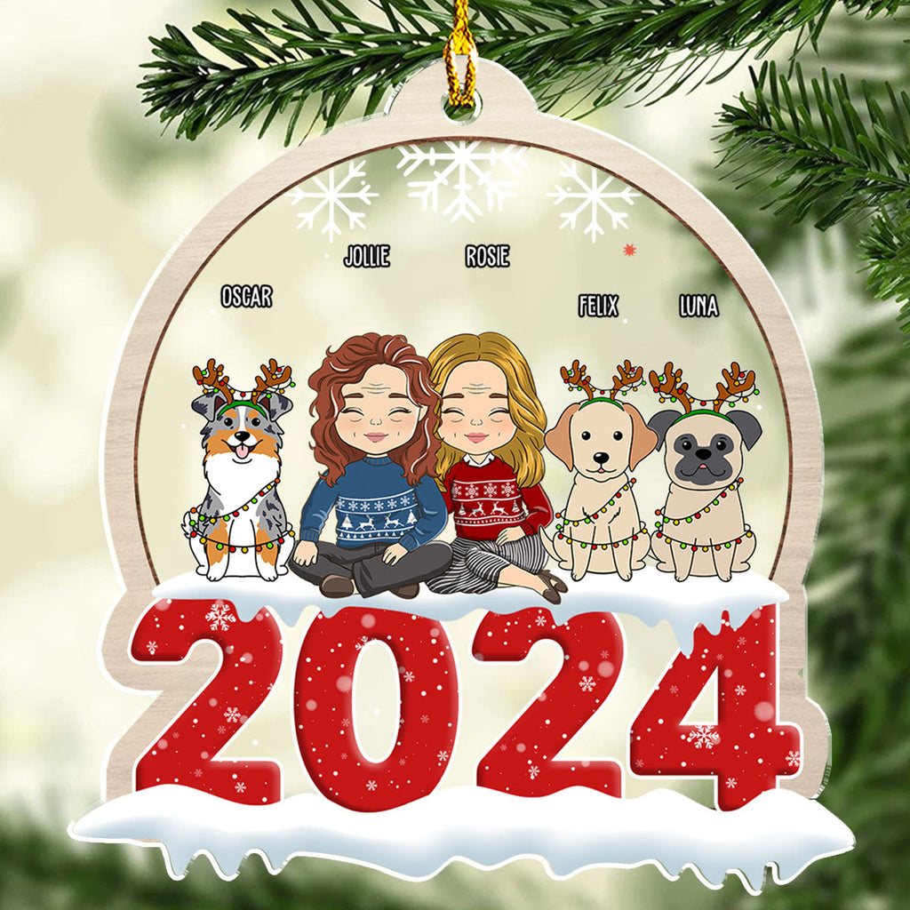 Custom Couple Christmas Ornament, Anniversary Gift •  Couple Pet Snow Globe - Personalized Acrylic Ornament