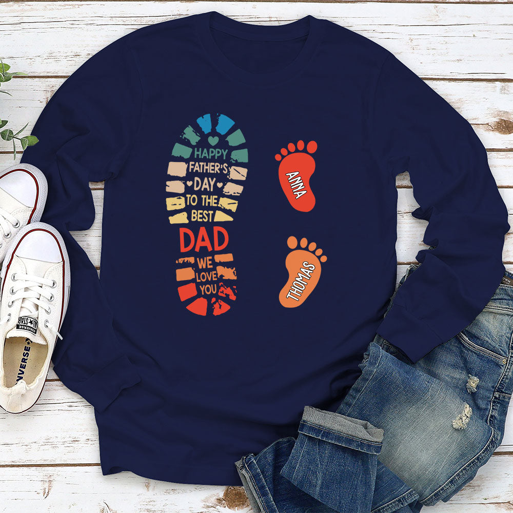 Custom Christmas & Birthday Gift for Dad, Grandpa • Dad And Kids Footprints Names - Personalized Shirt