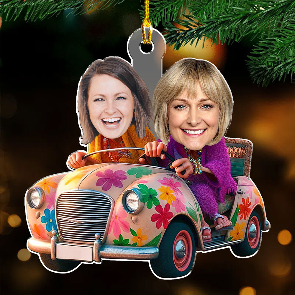 Custom Photo Friendship Christmas Ornament, Best Friend Gift • Bestie In Car - Personalized Acrylic Ornament