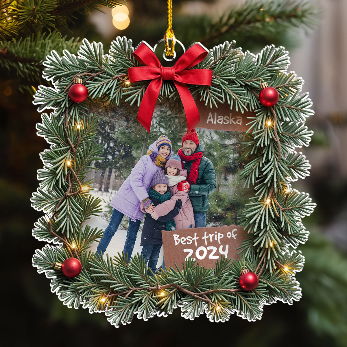 Custom Photo Family Ornament, Christmas Gift for Family Members • Best Trip Ever - Personalized Acrylic Ornament