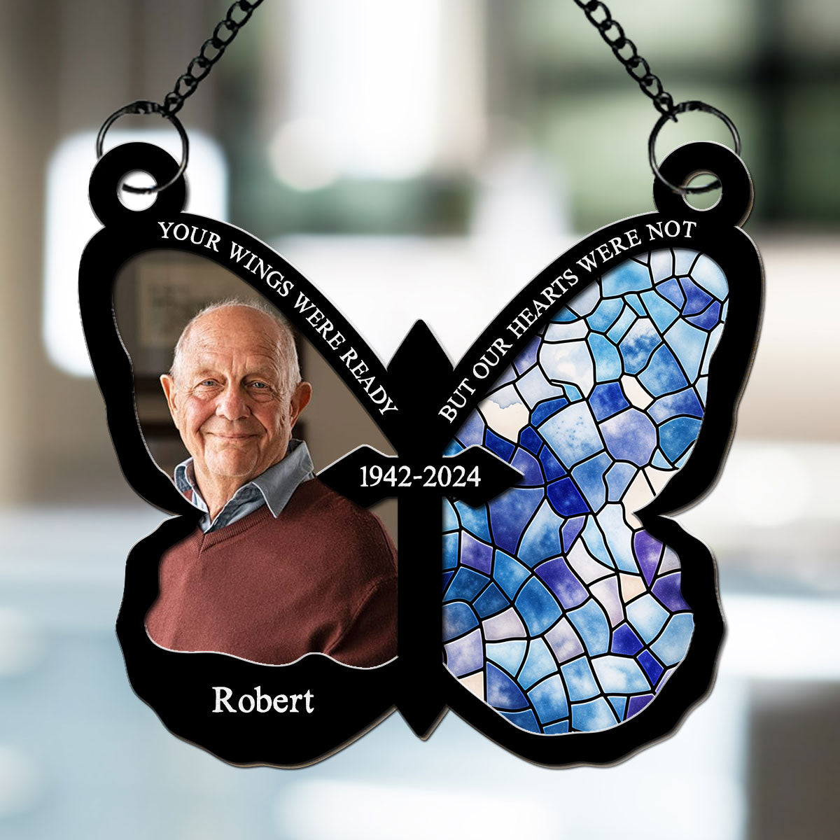 Custom Photo Memorial Hanging Decor, Remembrance Keepsake • Photo Your Wings Were Ready - Personalized Suncatcher