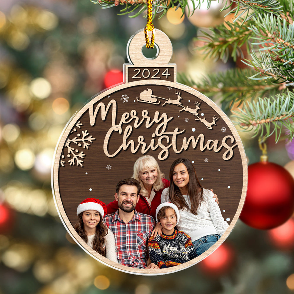 Custom Photo Family Ornament, Christmas Gift for Family Members • Holiday Heart - Personalized Acrylic Ornament