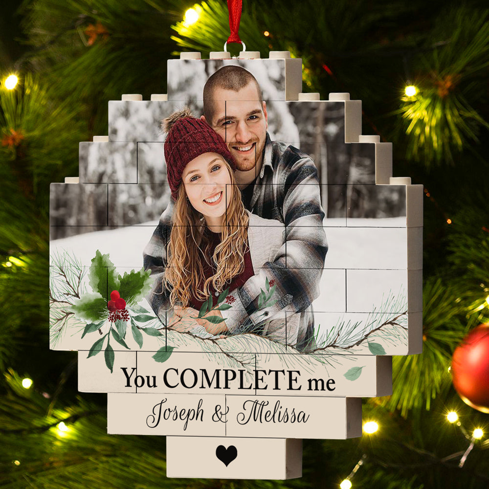 Custom Photo Couple Christmas Ornament, Anniversary Gift • You Complete Me - Personalized Puzzle Ornament