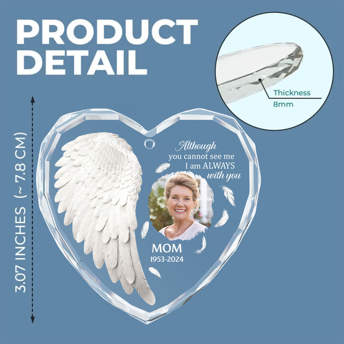 Custom Photo Memorial Christmas Ornament, Sympathy Keepsake • Angel In Heaven - Personalized Glass Ornament