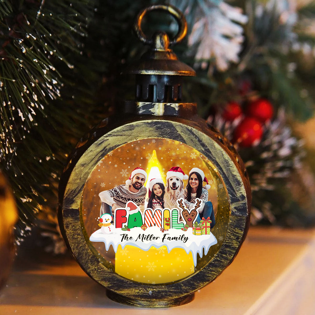 Custom Photo Family Christmas Gifts, Holiday Decor • Happy Christmas - Personalized Christmas Lantern