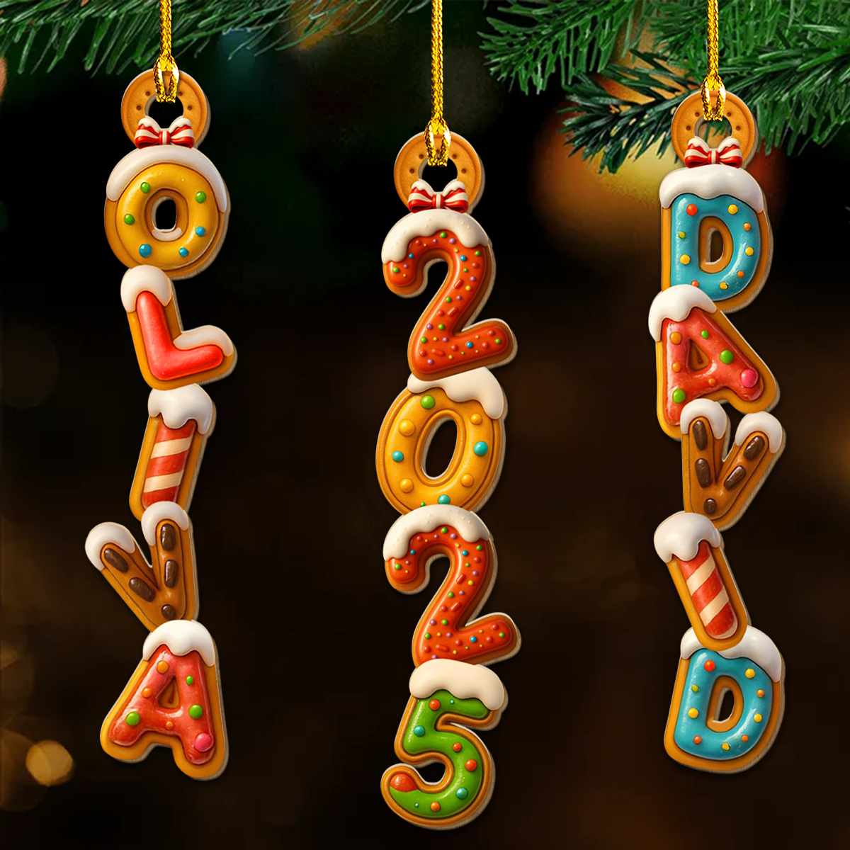 Custom Cookie Letter Christmas Ornament & Stocking Tag with Name • Sweet Letters - Personalized Wood Ornament