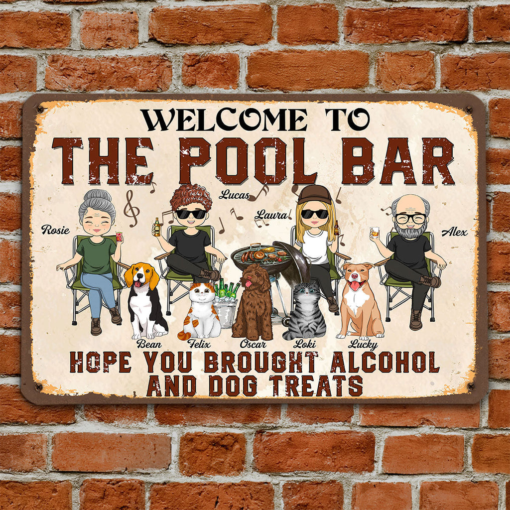Custom Family Campground Sign, Campsite Outdoor Wall Decor • Our Shitshow Alcohol And Dog Treats - Personalized Metal Sign