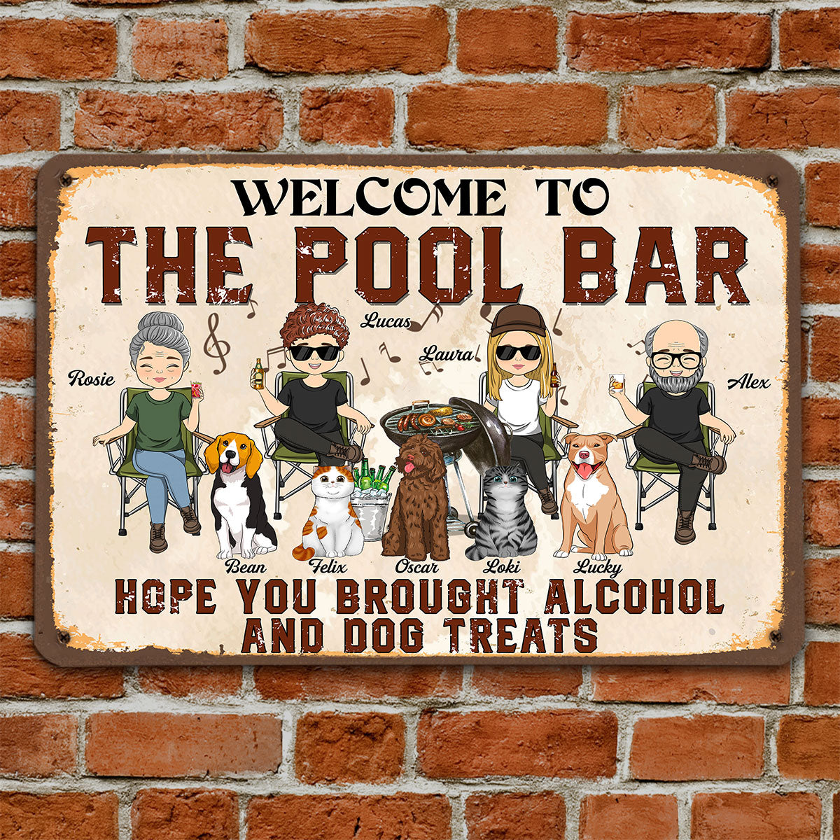 Custom Family Campground Sign, Campsite Outdoor Wall Decor • Our Shitshow Alcohol And Dog Treats - Personalized Metal Sign