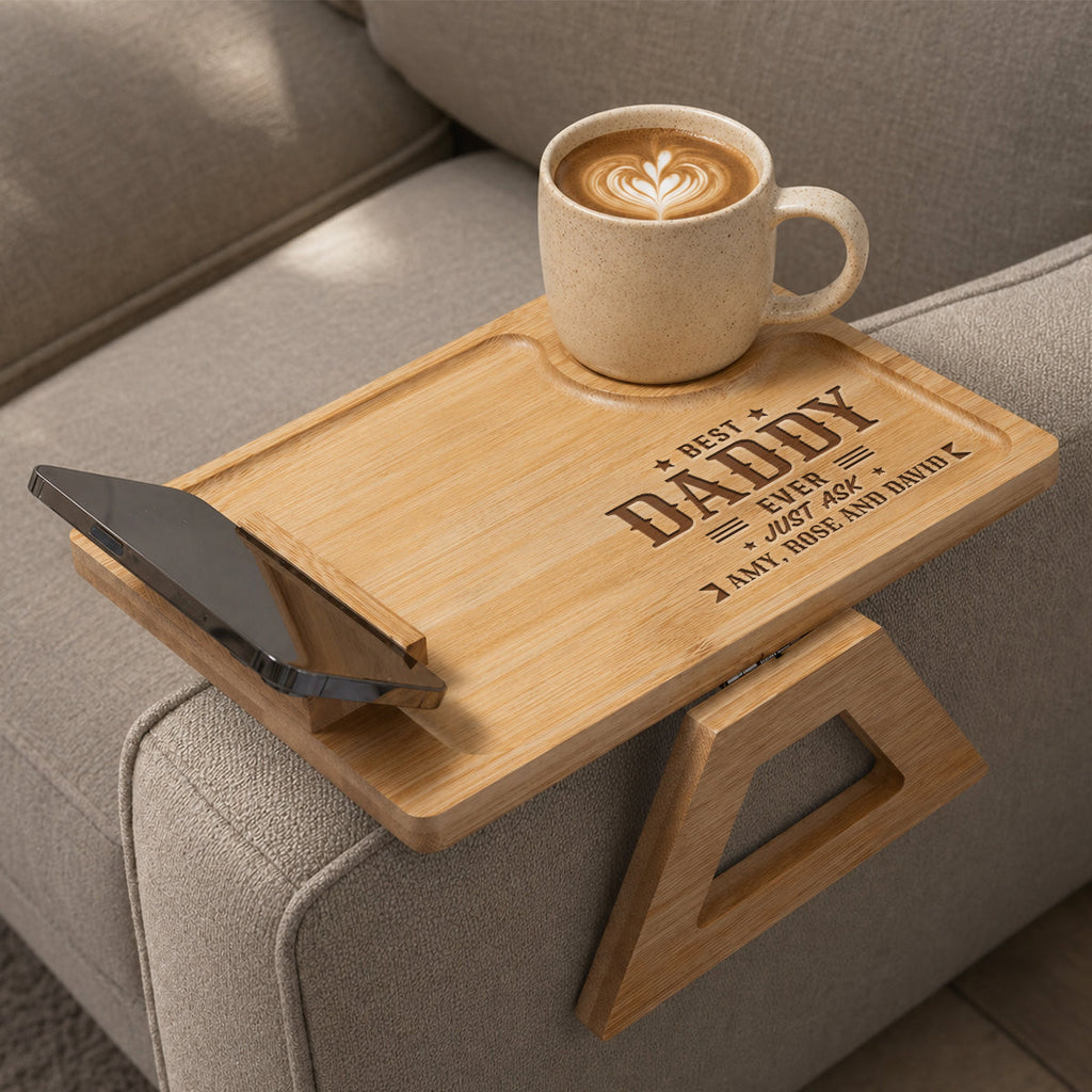 Best Daddy Ever - Personalized Engraved Wooden Couch Arm Table