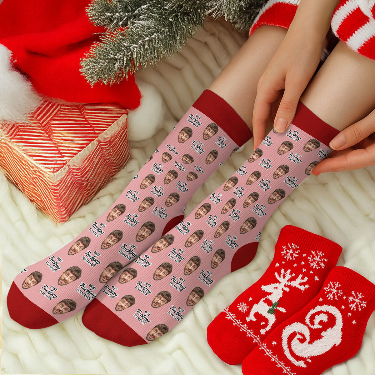 Custom Photo Funny Footwear, Christmas Birthday Gift For Coworkers • Best F Team Ever - Personalized Crew Socks