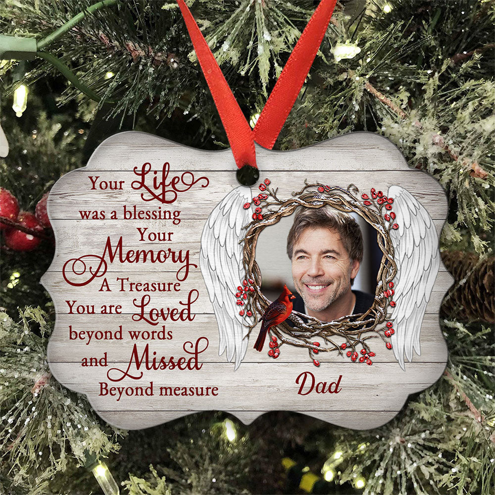 Custom Photo Memorial Christmas Ornament, Sympathy Keepsake • A Blessing Life - Personalized Aluminum Ornament