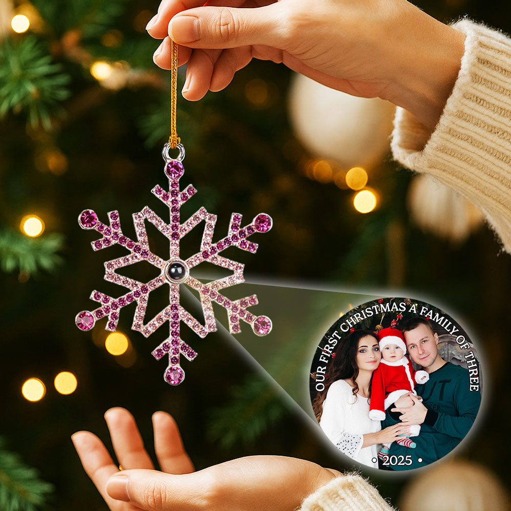 Custom Photo Family First Christmas Ornament • Our First Christmas As A Family - Personalized Photo Snowflake Projection Ornament