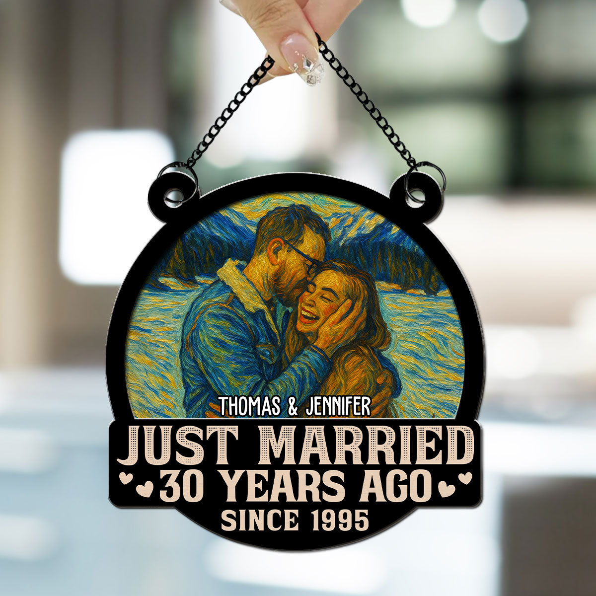 Custom Photo Couple Hanging Decor, Anniversary Valentine's Day Gifts • Forever Love Couple - Personalized Suncatcher