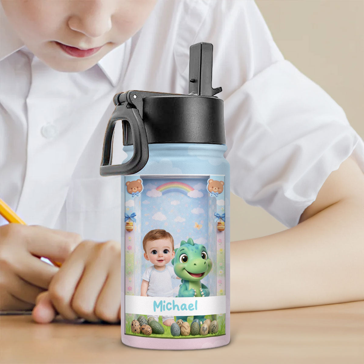 Cute Baby Doll - Personalized 3D Inflated Effect Kids Water Bottle