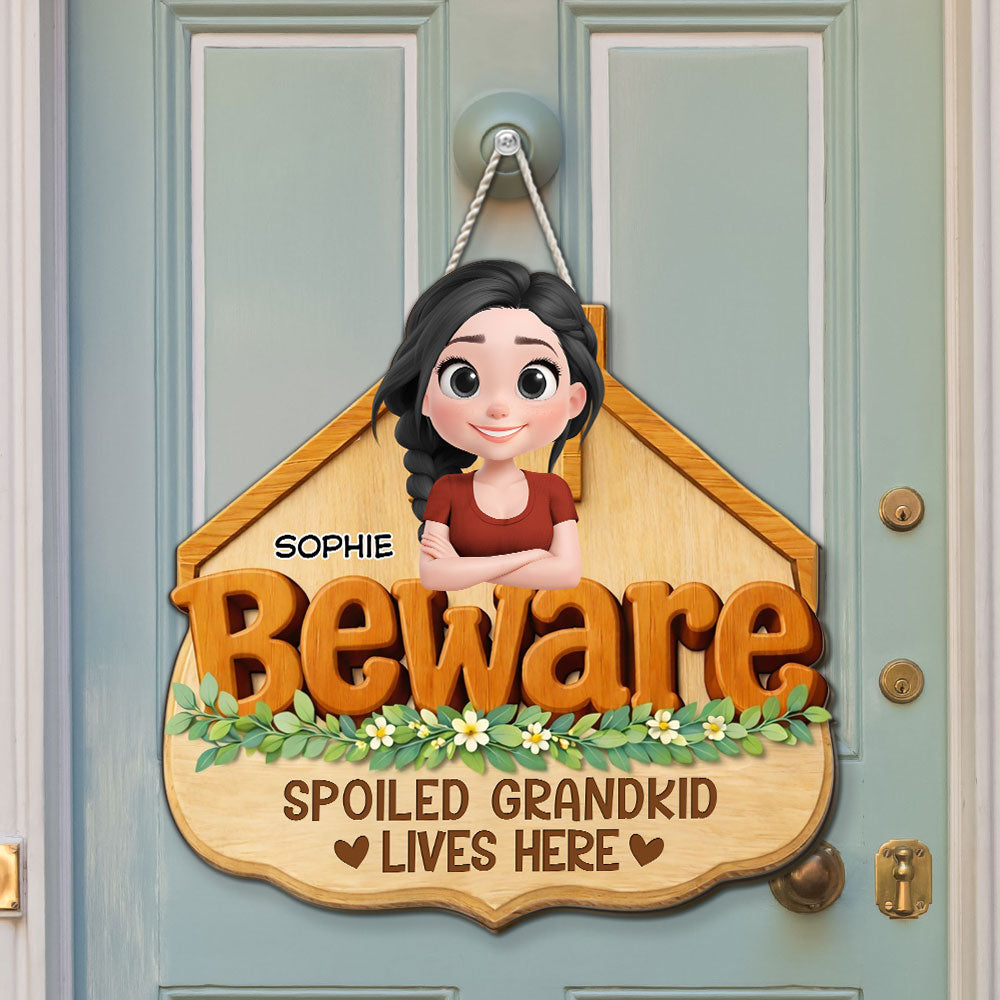 Custom Home & Wall Decor, Birthday & Christmas Gift • Beware My Spoiled Grandkids - Personalized Wood Sign