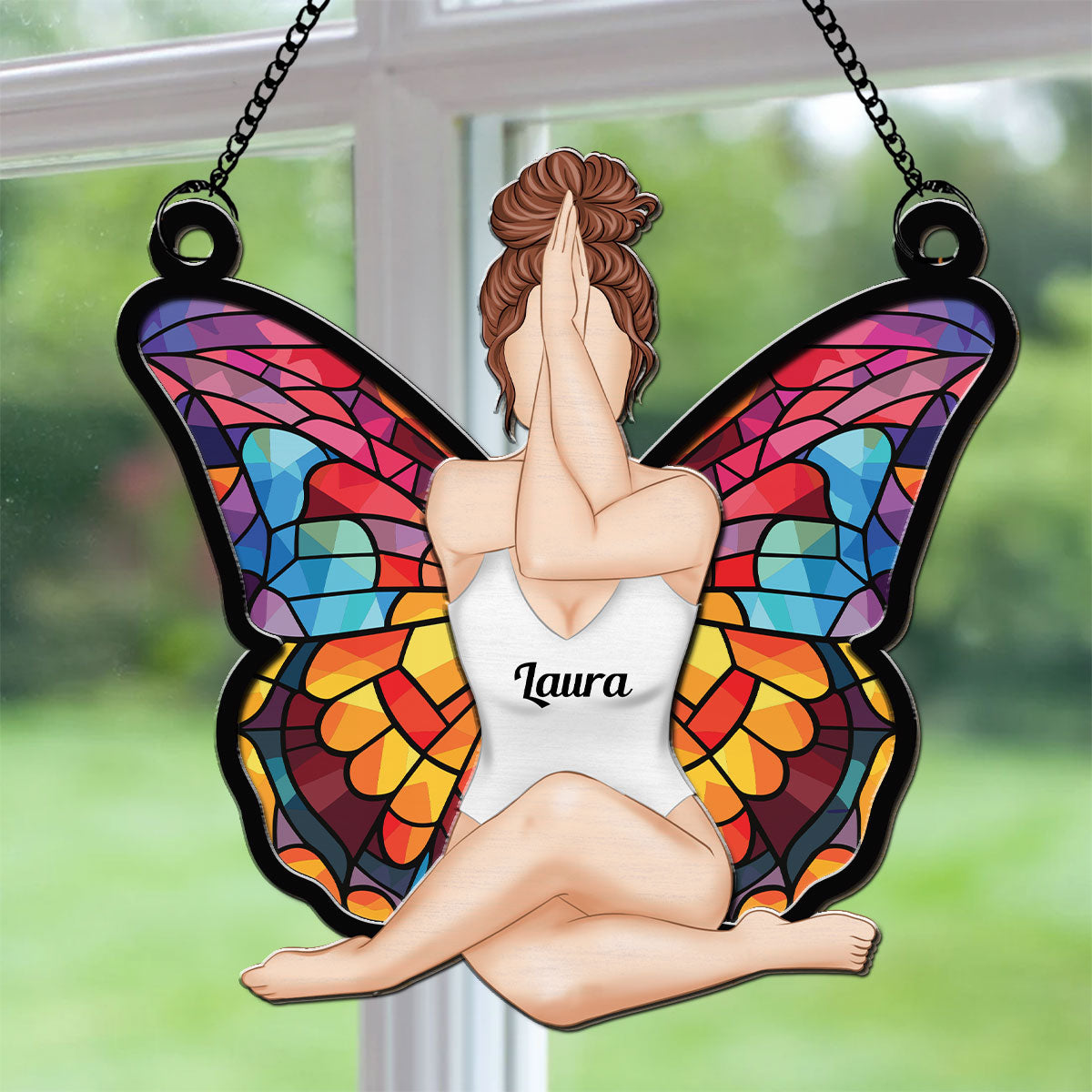 Custom Hanging Decor, Birthday Housewarming Gift • Girl Butterfly - Personalized Suncatcher