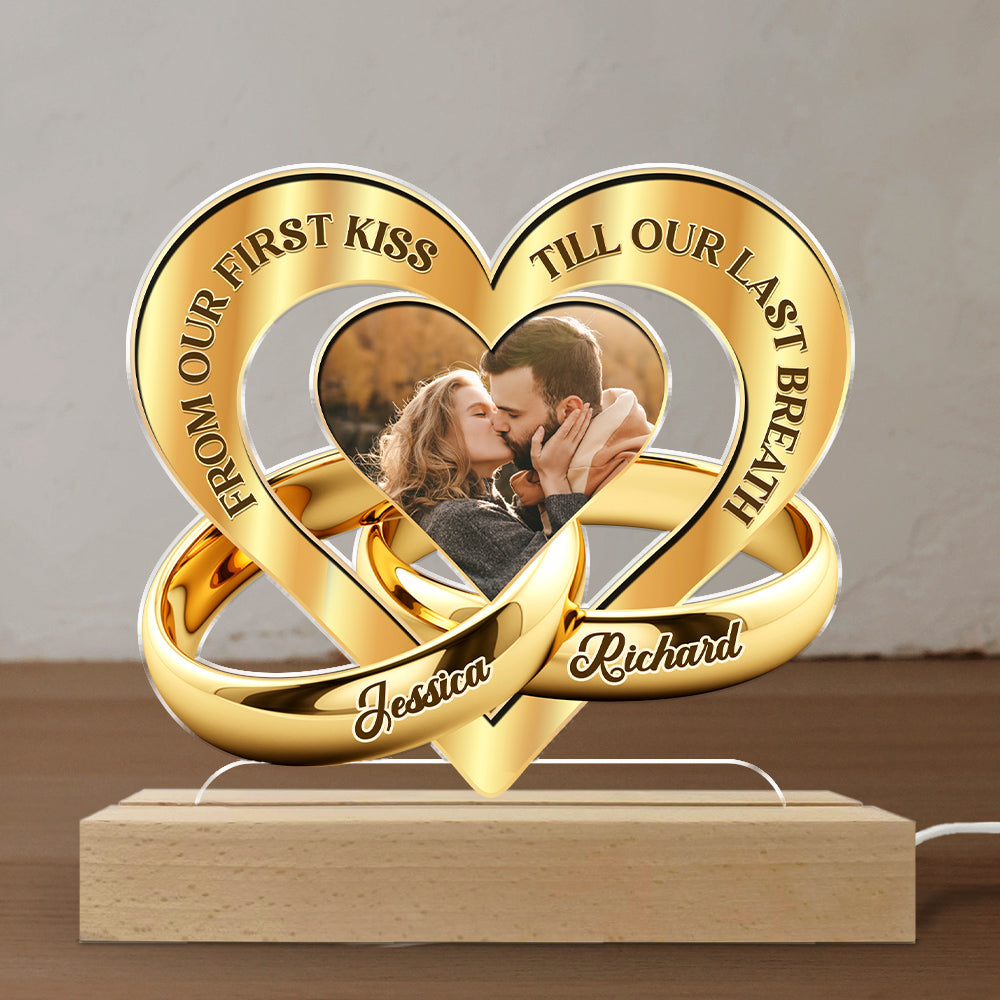 Custom Photo Couple Gift for Anniversary, Valentine's Day, Christmas • From First Kiss Till Last Breath - Personalized LED Light
