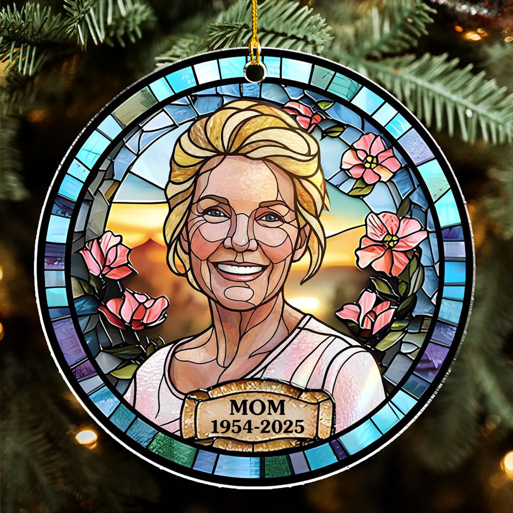Custom Photo Memorial Christmas Ornament, Sympathy Keepsake • Loss Keepsake Portrait Stained Glass - Personalized Acrylic Ornament