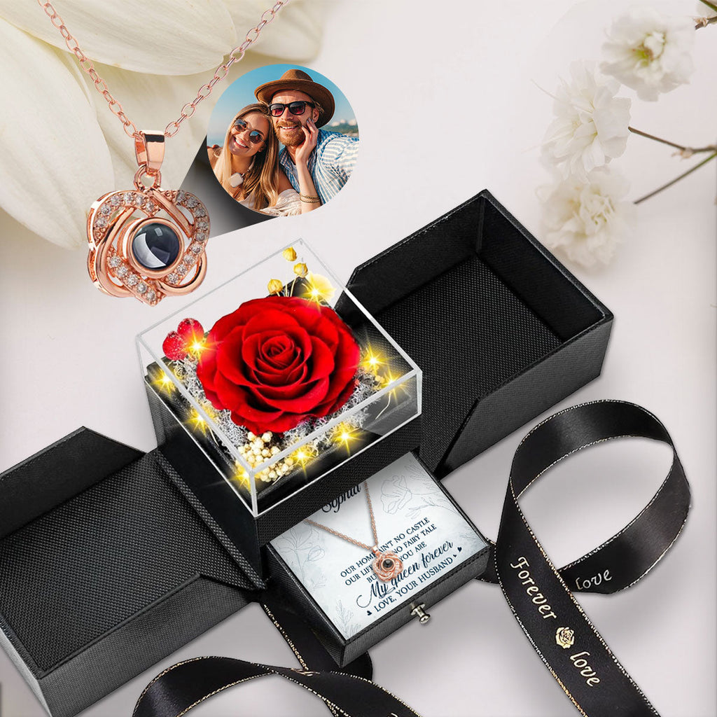 My Queen Forever - Personalized Preserved Rose With Projection Necklace