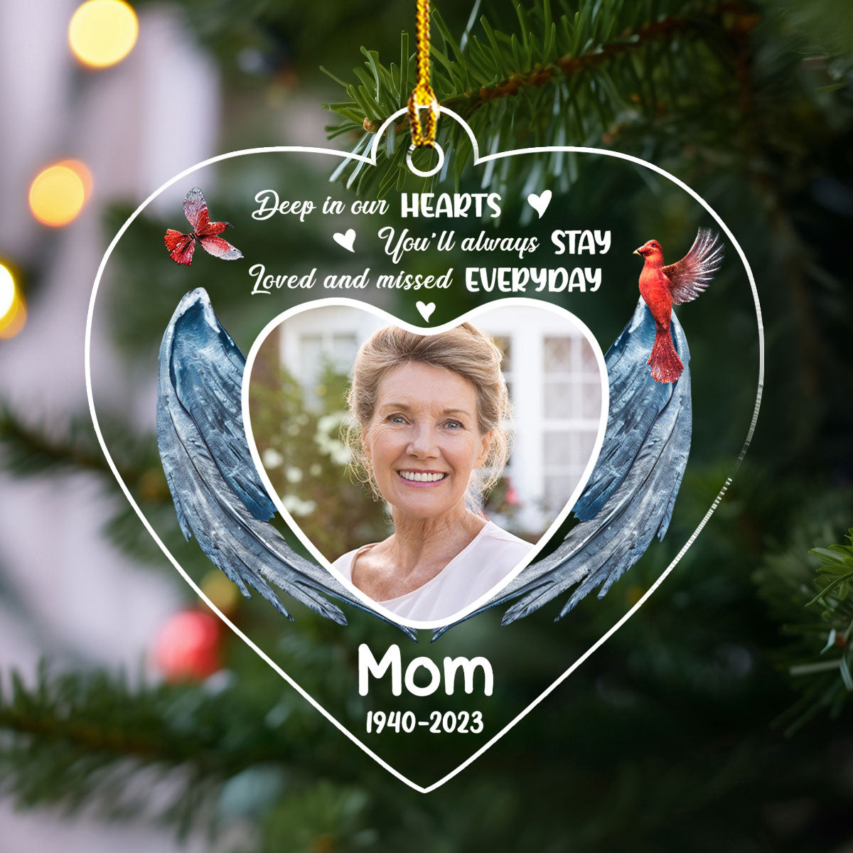 Custom Photo Memorial Christmas Ornament, Sympathy Keepsake • Loved And Missed Everyday - Personalized Acrylic Ornament