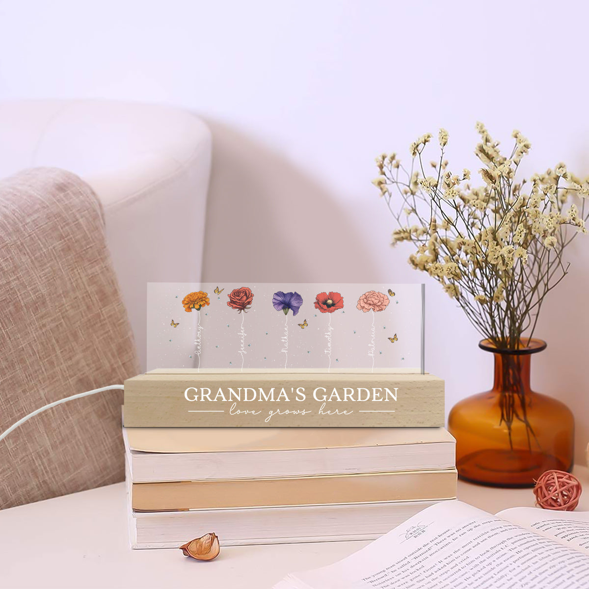 Custom Gifts for Grandma Mom Wife, Mother's Day Birthday • Garden Of Grandma - Personalized Acrylic Letters 3D LED Night Light