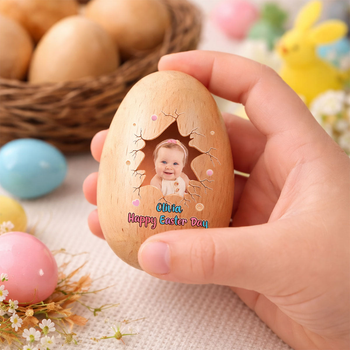Photo Happy Easter Day - Personalized Wooden Egg Shaker