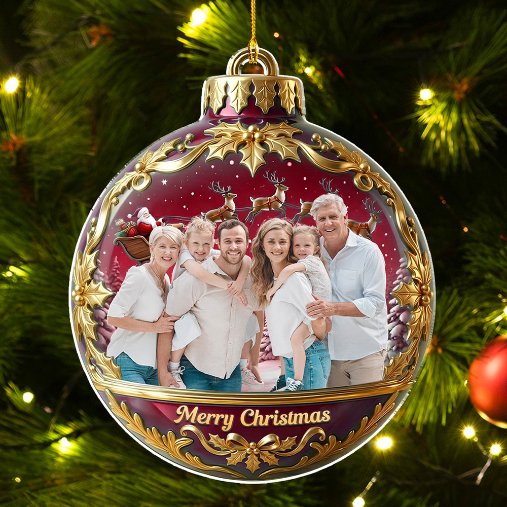 Custom Photo Family Ornament, Christmas Gift for Family Members • Have A Holly Jolly Christmas - Personalized 3D Effect Acrylic Ornament