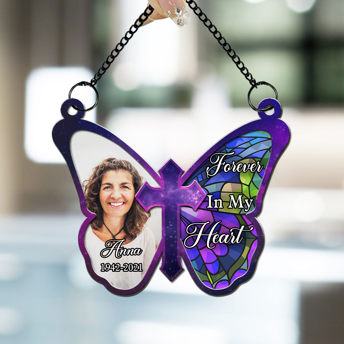 Custom Photo Memorial Hanging Decor, Remembrance Keepsake • Butterfly Memorial - Personalized Suncatcher