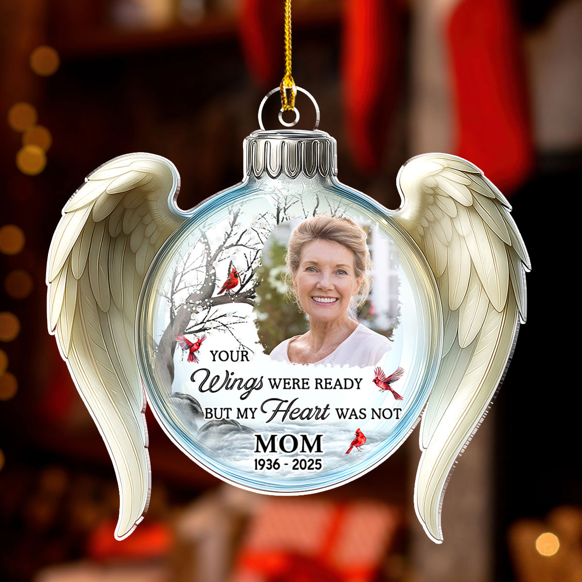 Custom Photo Memorial Christmas Ornament, Sympathy Keepsake • Your Love Still Lives Here - Personalized Acrylic Ornament