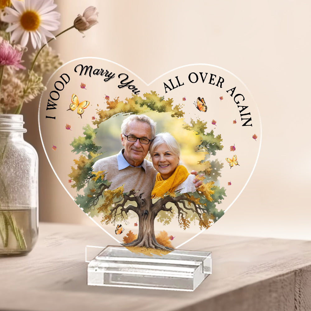 Custom Couple's Decor, Anniversary & Wedding Gift • Marry You All Over Again - Personalized Acrylic Plaque With Base