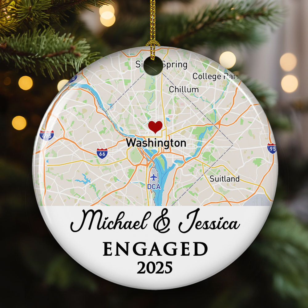 Custom First Christmas Ornament Married, Gift for Newlyweds •  First Year - Personalized Ceramic Ornament