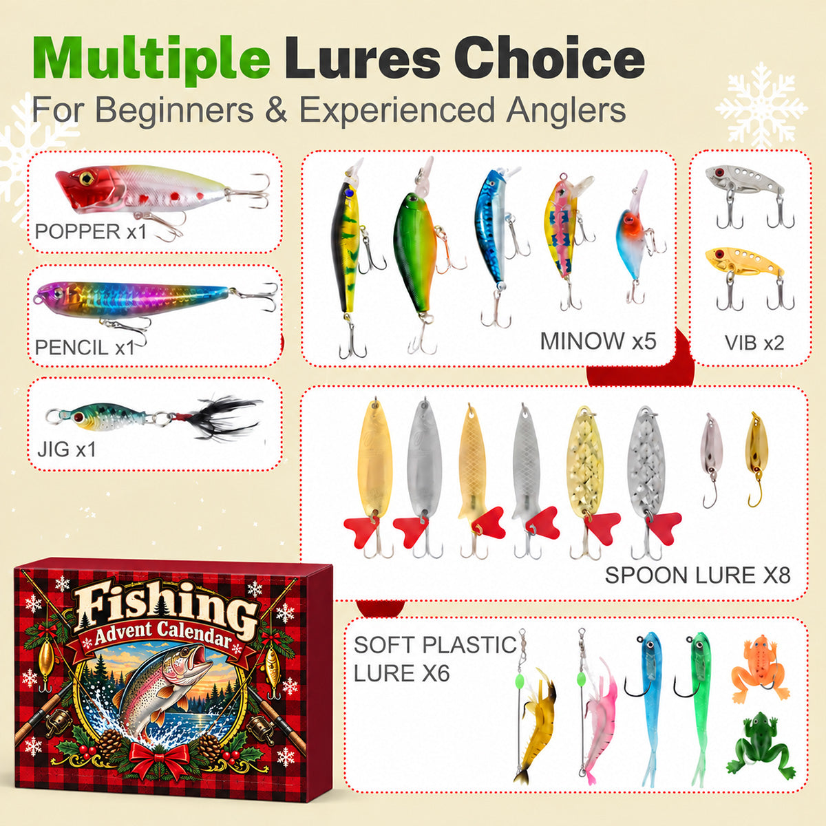 Custom Christmas Advent Calendar 2026 Fishing Lure Set, 24-Day Countdown • Fisherman - Fishing Advent Calendar