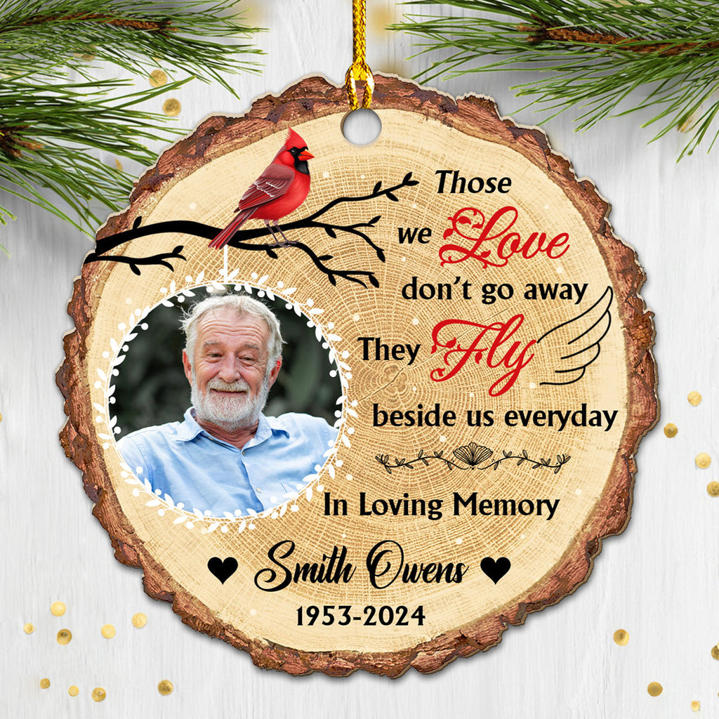Custom Photo Memorial Christmas Ornament, Sympathy Keepsake • You Fly Beside Us - Personalized Wood Ornament