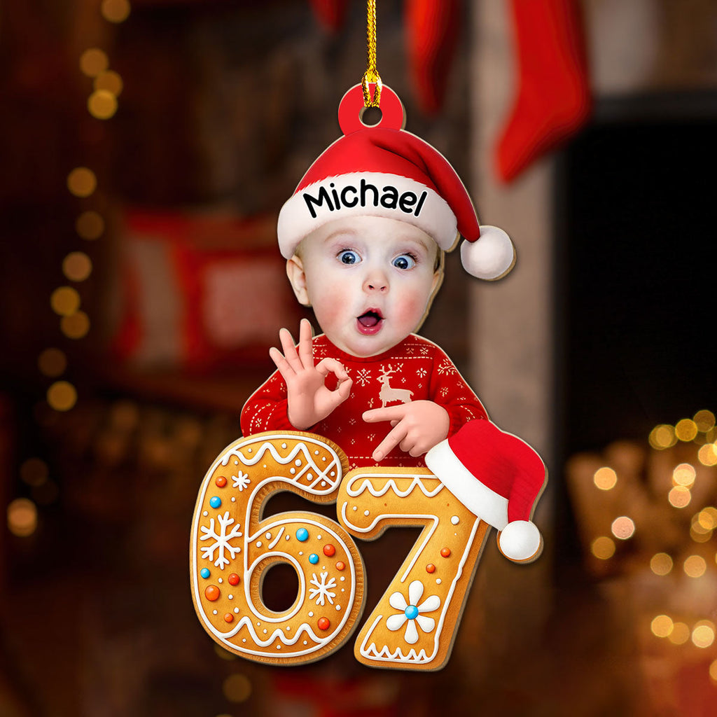 Custom Photo Baby Christmas Ornament for New Parents • Sixty Seven Is That It - Personalized 3D Effect Wood Ornament