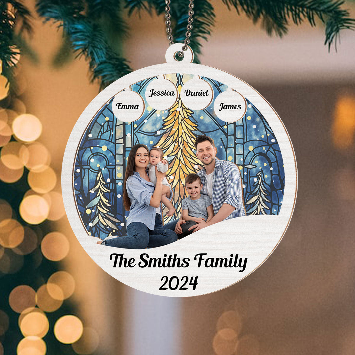 Custom Photo Family Ornament, Christmas Gift for Family Members • Family Christmas - Personalized Suncatcher Ornament