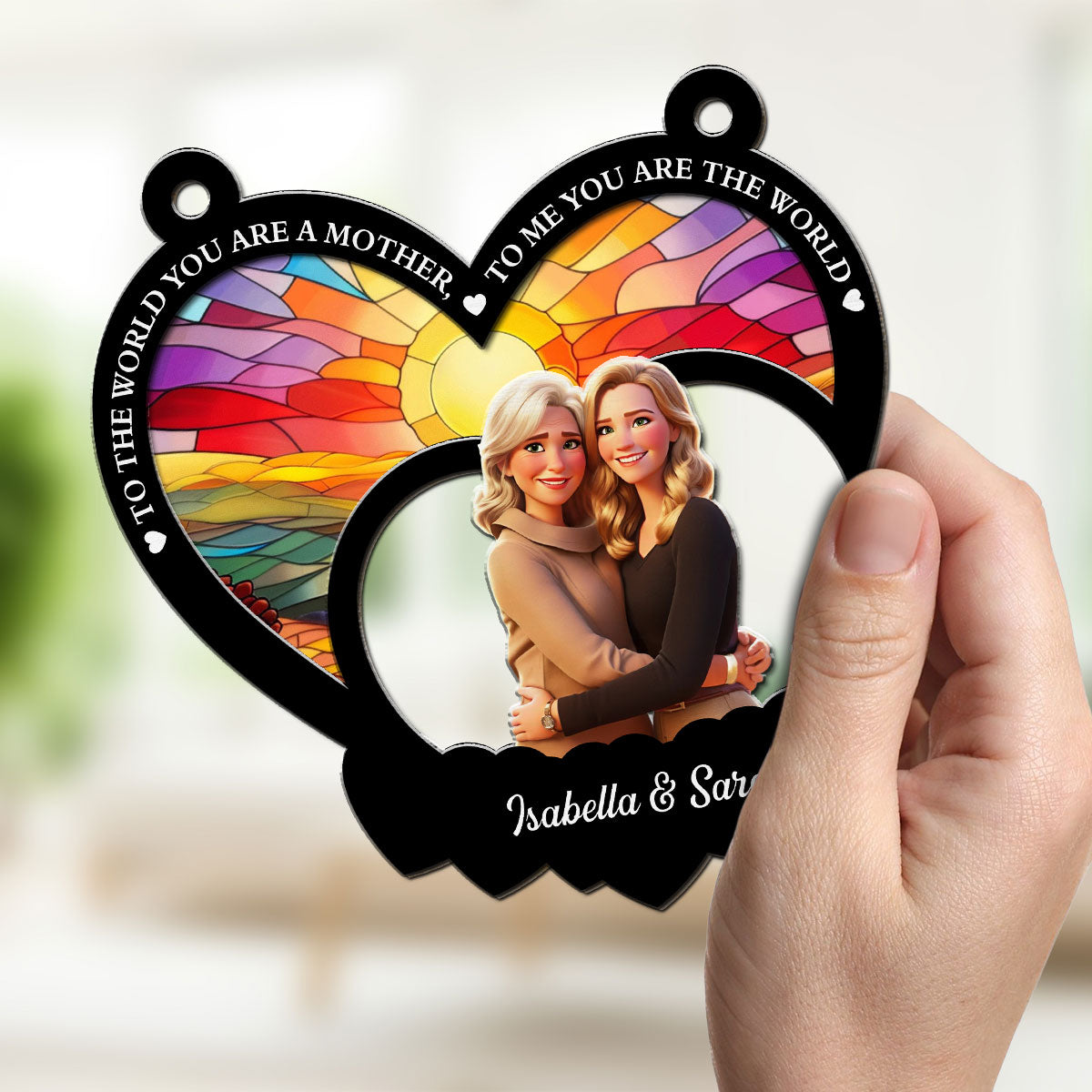 Custom Photo Hanging Decor for Mom Daughter, Mother's Day Birthday Gifts • Mom Means The World To Me - Personalized Suncatcher