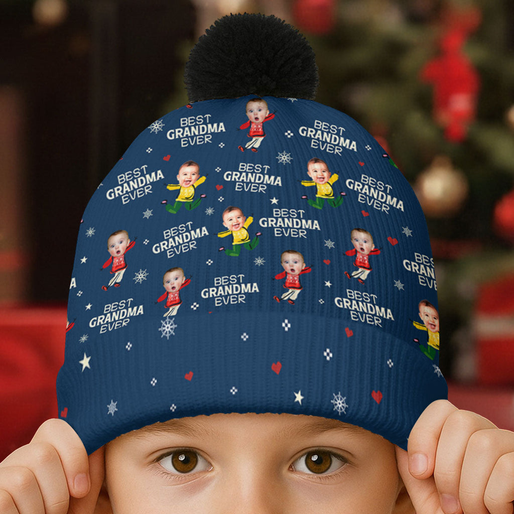 Custom Photo Grandma Christmas Winter Hat • Best Grandma - Personalized Bobble Beanie Hat