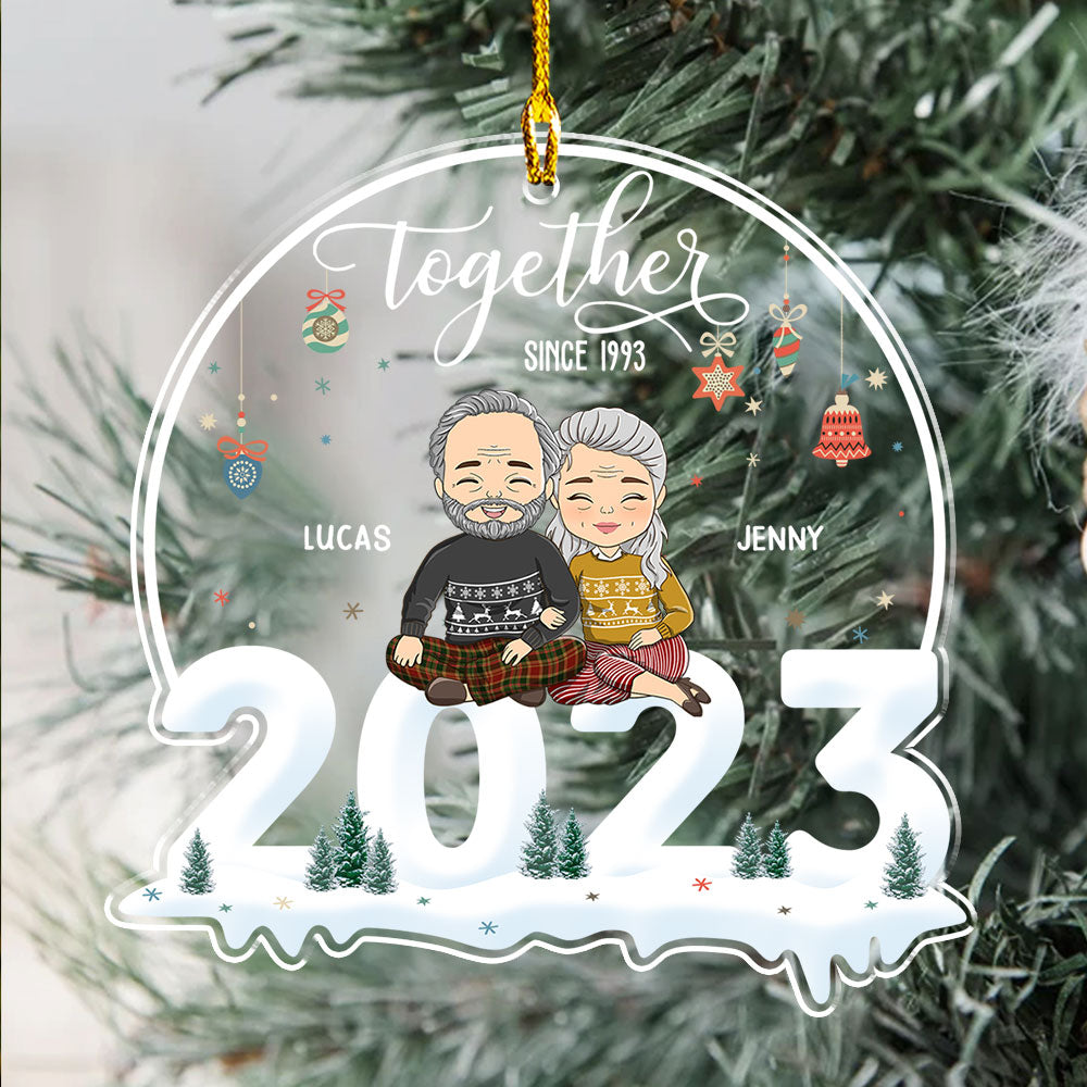 Custom Couple Christmas Ornament, Anniversary Gift •  Together Since 2023 - Personalized Acrylic Ornament