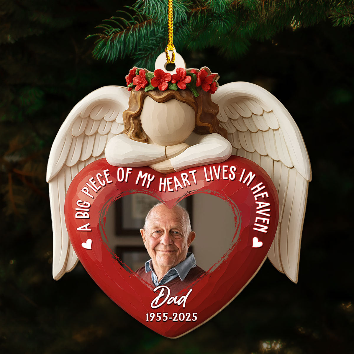 Custom Photo Memorial Christmas Ornament, Sympathy Keepsake • A Big Piece Of My Heart - Personalized Wood Ornament