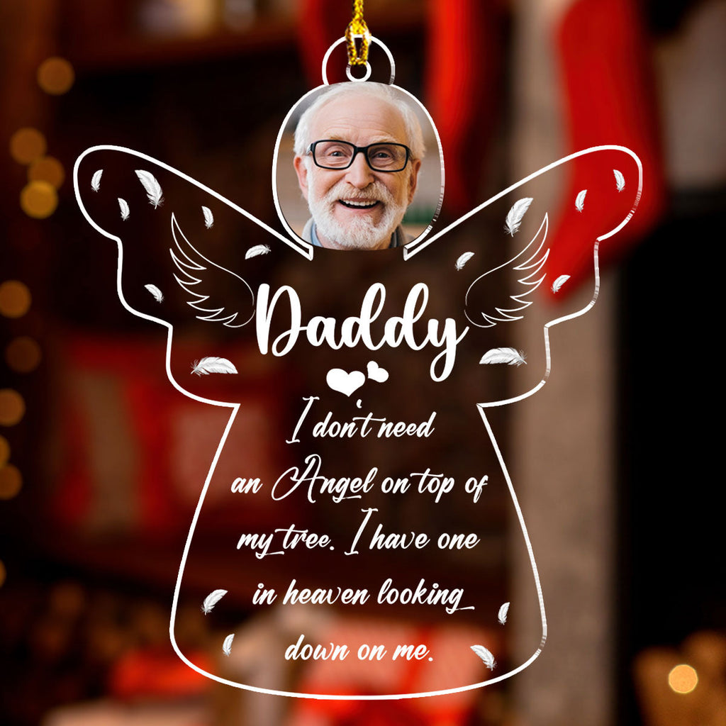 Custom Photo Memorial Christmas Ornament, Sympathy Keepsake • Someone In Heaven Looking Down On Me - Personalized Acrylic Ornament
