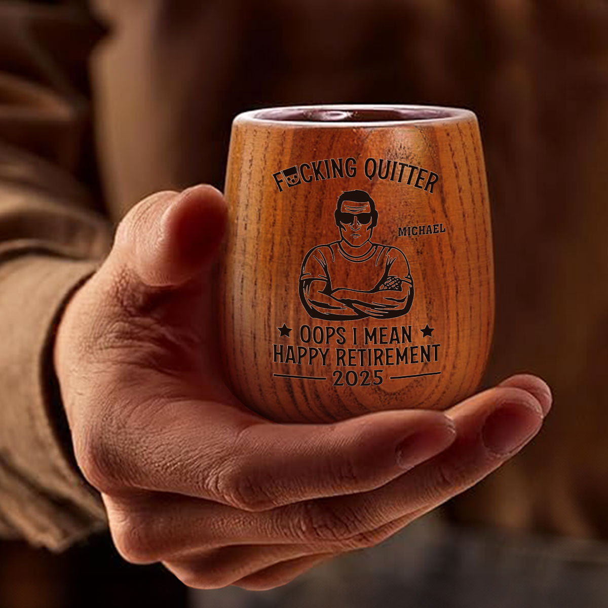 Happy Retirement - Personalized Wooden Whiskey Glass