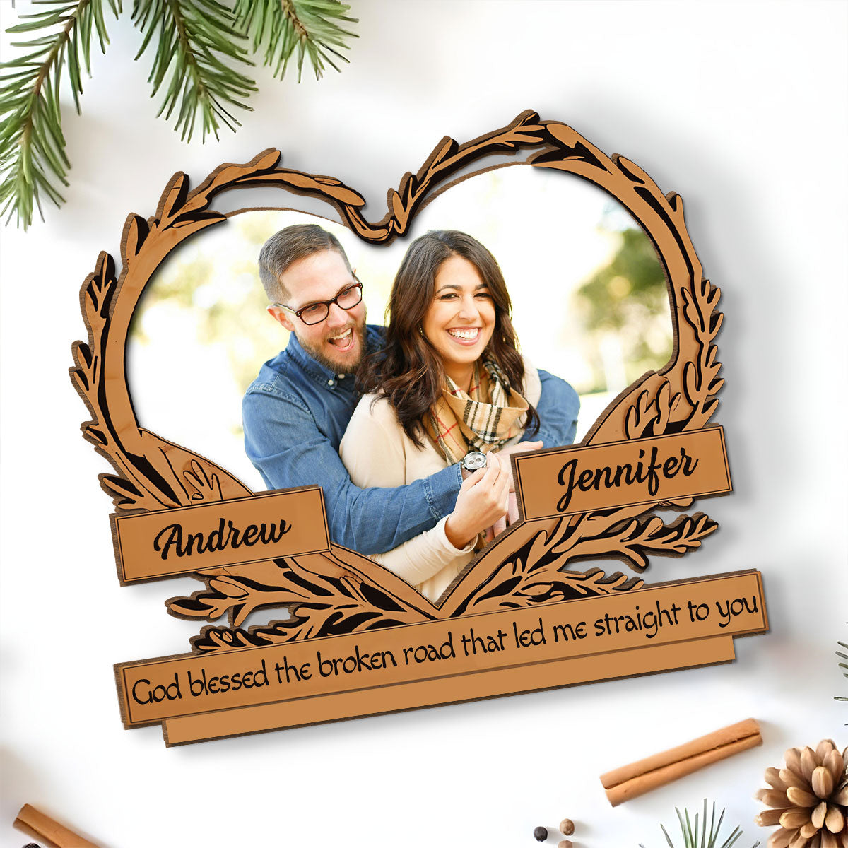 Custom Couple's Decor, Anniversary & Wedding Gift • Led Me Straight To You - Personalized 2-Layer Wood Plaque With Flat Base
