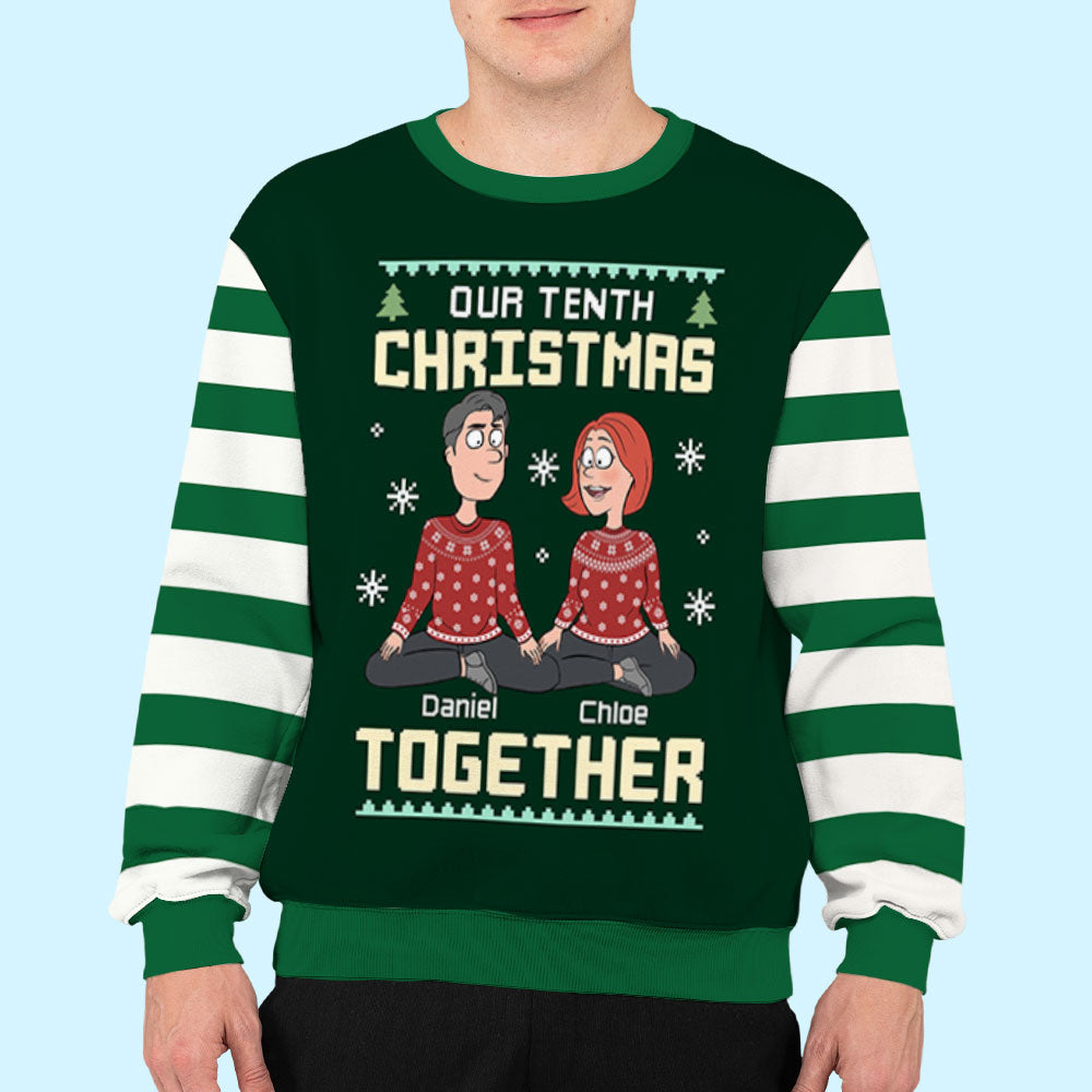 Custom Couple Christmas Sweatshirt, Anniversary Gift • Our First Christmas - Personalized All-Over-Print Sweatshirt