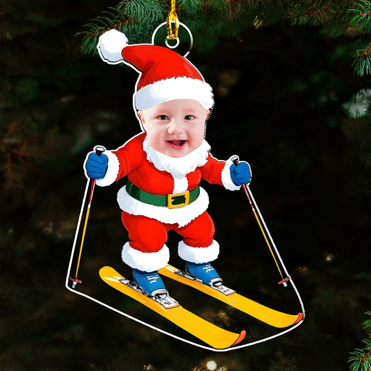 Custom Photo Baby Christmas Ornament for New Parents • Skiing Christmas - Personalized Acrylic Ornament