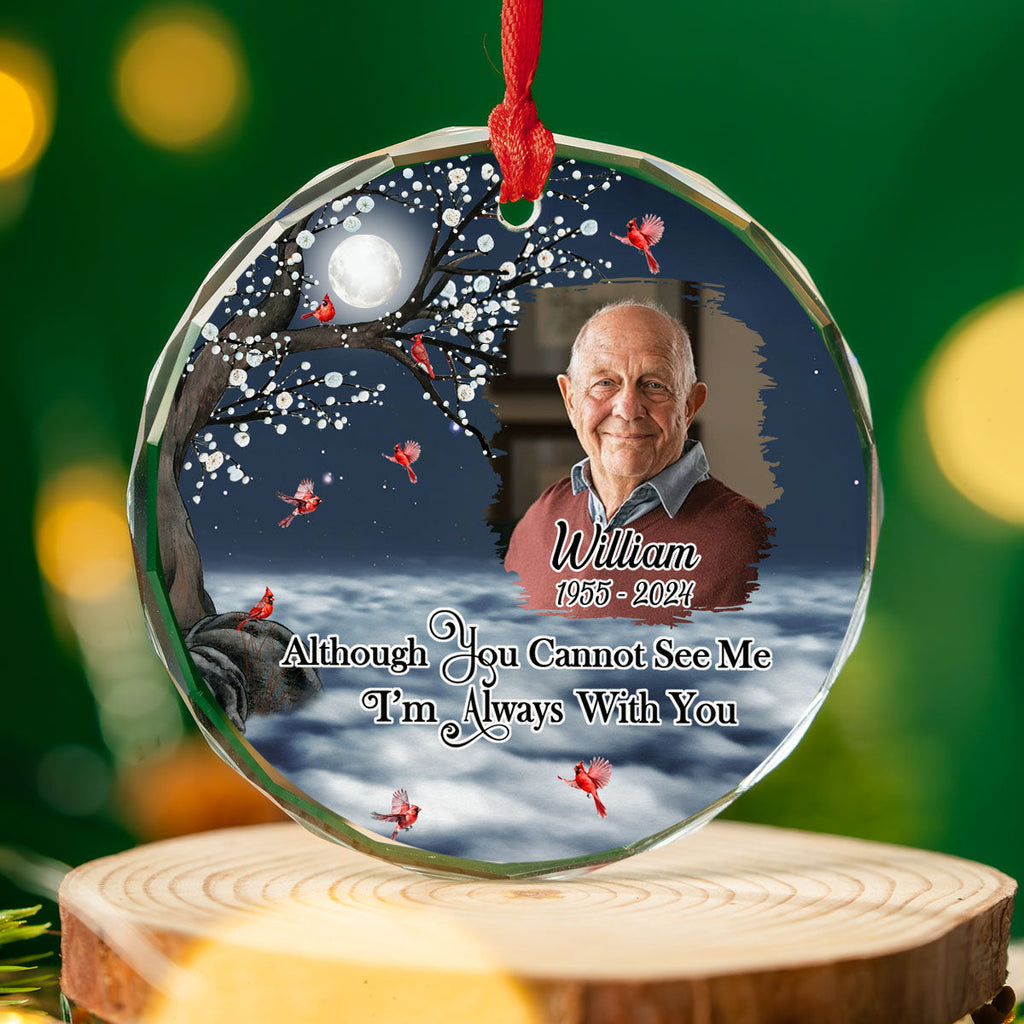 Custom Photo Memorial Christmas Ornament, Sympathy Keepsake • There Is A Little Bit Of Heaven In Our Home - Personalized Glass Ornament